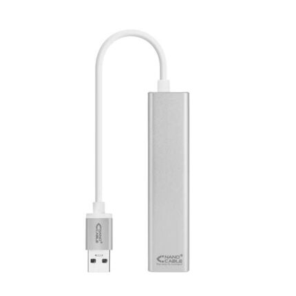 Nanocavo Convertitore USB 3.0 a Ethernet Gigabit + 3xUSB 3.0 - Alluminio - 15 cm - Colore argento