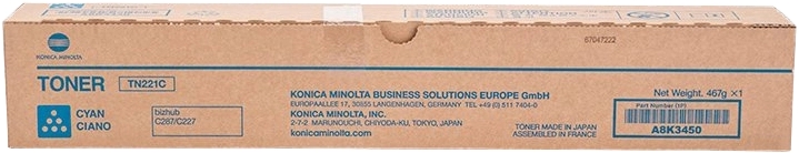 Konica Minolta TN221 Ciano Cartuccia toner originale - TN221C/A8K3450 Konica Minolta TN221 Ciano Cartuccia toner originale - TN221C/A8K3450