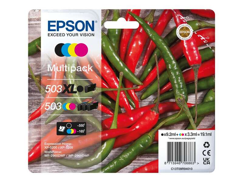 Epson 503XL/503 Confezione da 4 cartucce d'inchiostro originali - C13T09R94010 Epson 503XL/503 Confezione da 4 cartucce d'inchiostro originali - C13T09R94010