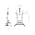Aisens Supporto da pavimento PRO con ruote e manovella - Vassoio per DVD e supporto per fotocamera per monitor/TV - Fino a 100 kg - Da 60 a 100 pollici - Colore nero/argento