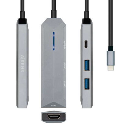 Aisens USB-C Dock 4 in 1 - USB-C a 1xHDMI - 2xUSB - 1xPD - 15 cm - Colore grigio