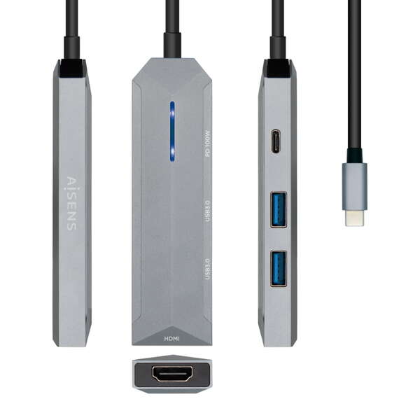 Aisens USB-C Dock 4 in 1 - USB-C a 1xHDMI - 2xUSB - 1xPD - 15 cm - Colore grigio Aisens USB-C Dock 4 in 1 - USB-C a 1xHDMI - 2xUSB - 1xPD - 15 cm - Colore grigio