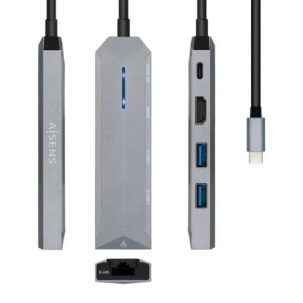 Aisens USB-C Dock 5 in 1 - USB-C a 1xHDMI - 1xRJ45 - 2xUSB - 1xPD - 15 cm - Colore grigio