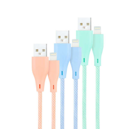 Nanocavo Confezione da 3 cavi intrecciati USB-A maschio a Lightning maschio - Lunghezza 1 m - Colori pastello rosa