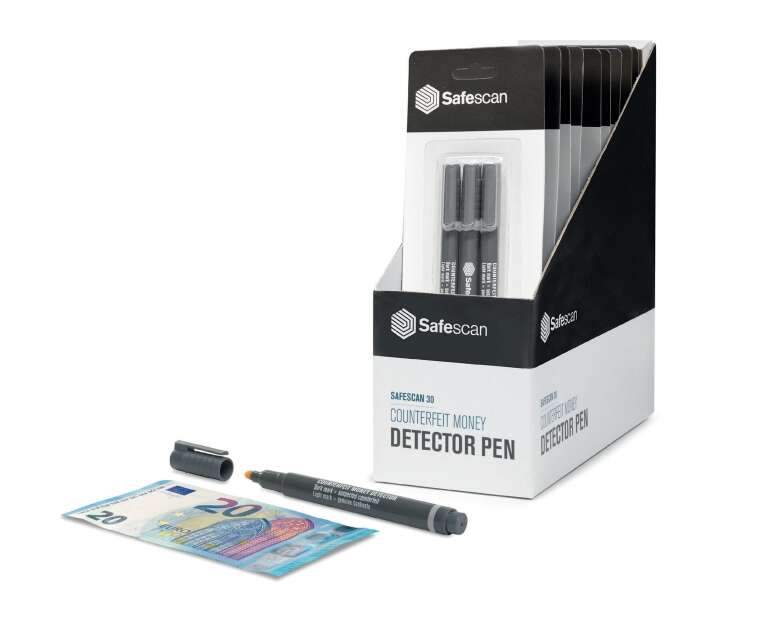 Safescan 30 Blister con 3 penne rilevatori di banconote false - Verifica in 2 secondi - Inchiostro a base di iodio Safescan 30 Blister con 3 penne rilevatori di banconote false - Verifica in 2 secondi - Inchiostro a base di iodio