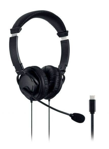 Cuffie Kensington Hi-Fi USB-C con microfono - Driver da 40 mm - Compatibili con tutti i dispositivi USB-C - Archetto imbottito regolabile - Microfono flessibile a braccio - Cuscinetti in schiuma rivestiti in similpelle - Colore nero