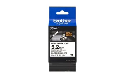Brother HSE211E Nastro termoretraibile originale per etichette per cavi - Testo nero su sfondo bianco - Larghezza 5