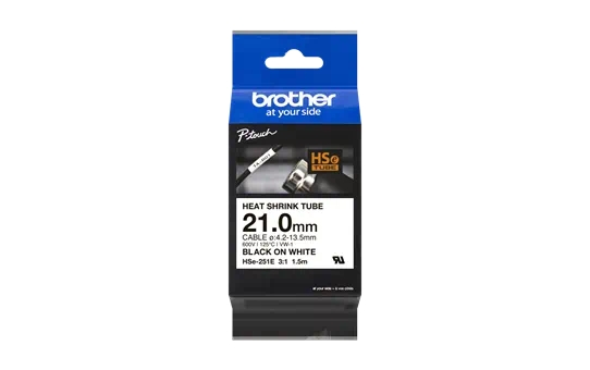 Brother HSe251E Nastro termorestringente originale per etichette per cavi - Testo nero su sfondo bianco - Larghezza 21 mm x 1 Brother HSe251E Nastro termorestringente originale per etichette per cavi - Testo nero su sfondo bianco - Larghezza 21 mm x 1