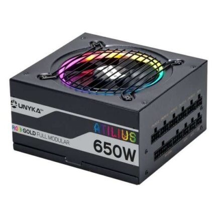 Unykach Atilius RGB Black 650W Alimentatore 650W ATX 2.31 - Illuminazione RGB - Completamente modulare - PFC attivo - Ventola da 120 mm