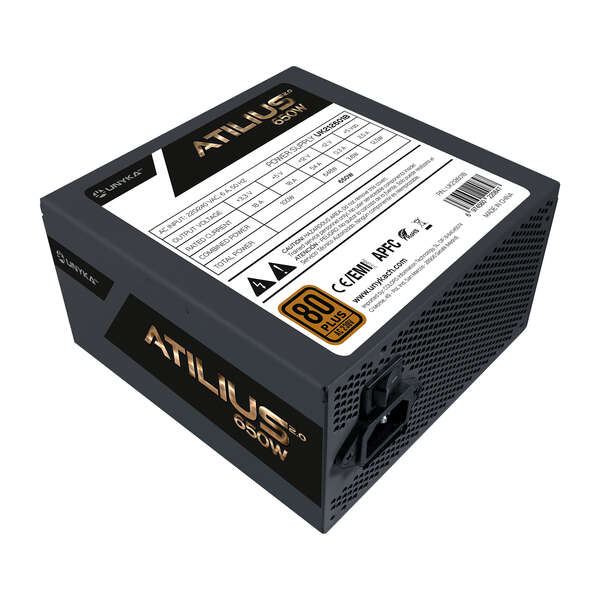 Unykach Atilius 2.0 Black 650W 80 Plus Bronze Alimentatore 650W ATX 2.3 - APFC - Ventola 120mm Unykach Atilius 2.0 Black 650W 80 Plus Bronze Alimentatore 650W ATX 2.3 - APFC - Ventola 120mm