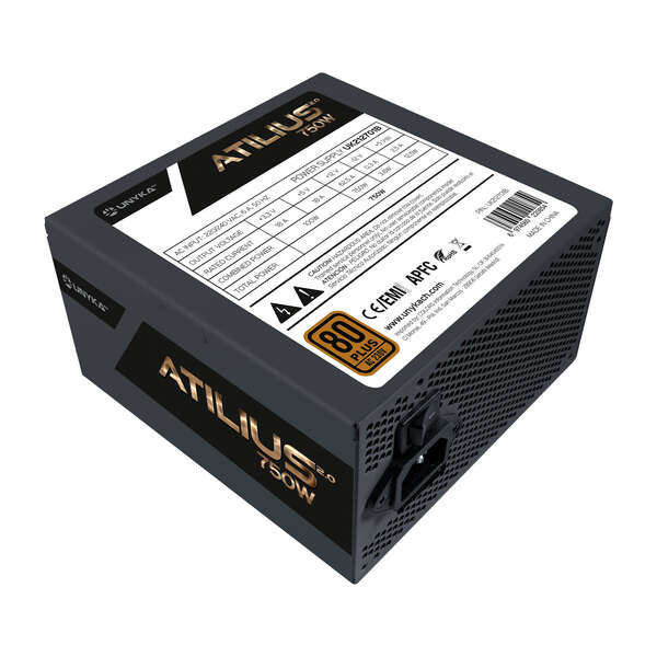Unykach Atilius 2.0 Black 750W 80 Plus Bronze Alimentatore 750W ATX 2.3 - APFC - Ventola 120mm - Bulk Unykach Atilius 2.0 Black 750W 80 Plus Bronze Alimentatore 750W ATX 2.3 - APFC - Ventola 120mm - Bulk