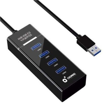 Cromad Cavo USB 2.0 - Lunghezza 30 cm - Indicatore LED - Velocità di trasferimento 480 Mbps - 4 porte - Nessuna installazione - Compatibile con tutti i sistemi operativi - Colore nero