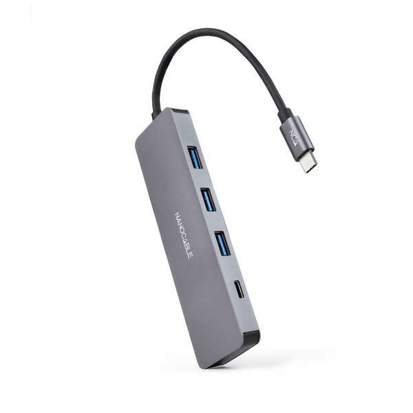 Nanocavo Hub USB-C/M A 3xUSB3.0/H + 1xUSB-C/H - 10 cm - Colore alluminio Nanocavo Hub USB-C/M A 3xUSB3.0/H + 1xUSB-C/H - 10 cm - Colore alluminio