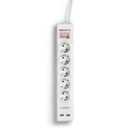 Salicru Presa multipla SPS SAFE 5+ Protezioni elettriche attive di ultima generazione - 5 prese Schuko - Colore bianco
