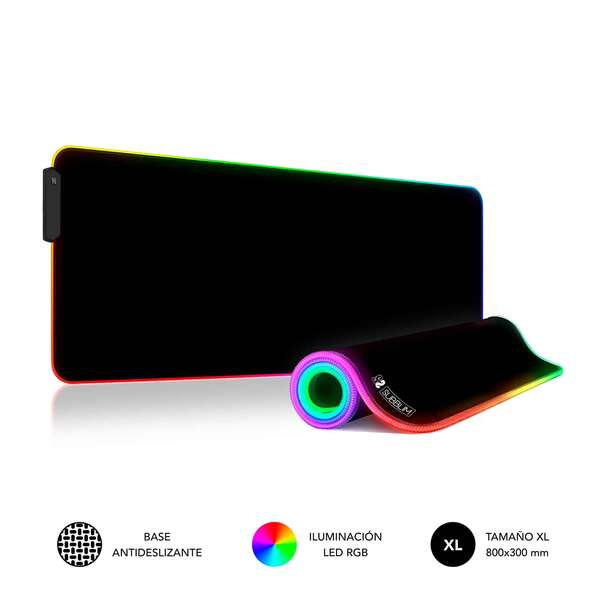 Tappetino LED RGB extra large Subblim 800x300x4mm - Ampio spazio per mouse e tastiera - 9 colori e 3 effetti di illuminazione - Bordi cuciti resistenti - Resistente all'acqua - Base antiscivolo in gomma - Colore nero Tappetino LED RGB extra large Subblim 800x300x4mm - Ampio spazio per mouse e tastiera - 9 colori e 3 effetti di illuminazione - Bordi cuciti resistenti - Resistente all'acqua - Base antiscivolo in gomma - Colore nero