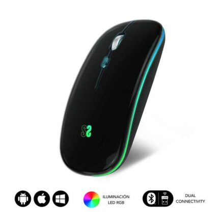 Subblim Mouse LED Dual Flat - Doppia connettività - Tecnologia Silent Click - Illuminazione LED in 7 colori - Colore nero