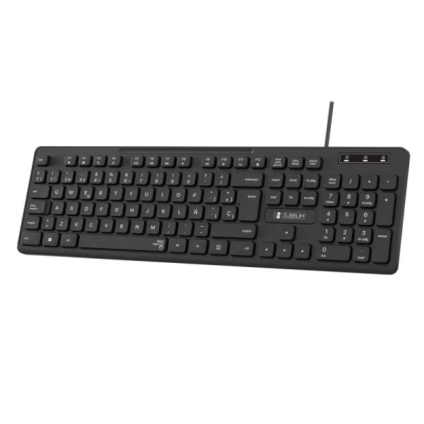 Tastiera Subblim Business Slim Silenziosa con cavo USB - Design ergonomico e tasti piatti a basso profilo - Resistente agli schizzi - Battute silenziose - Colore nero Tastiera Subblim Business Slim Silenziosa con cavo USB - Design ergonomico e tasti piatti a basso profilo - Resistente agli schizzi - Battute silenziose - Colore nero