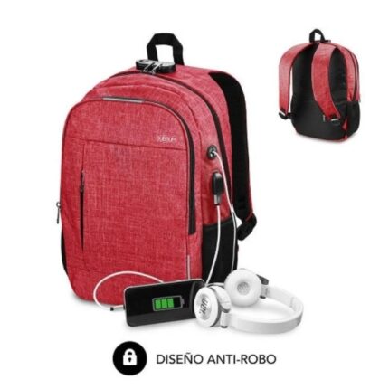 Subblim Zaino Urban Lock System - Sinonimo di sicurezza - Eccellente capacità organizzativa - Connettore USB per Powerbank - Design resistente - Cinghie ergonomiche - Colore rosso