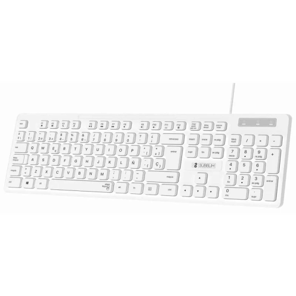 Tastiera Subblim Business Slim Silenziosa - 430 x 132 x 23 mm - Tasti piatti - Resistente agli schizzi - Design sottile e completo - Connettore USB Plug&Play - Colore bianco Tastiera Subblim Business Slim Silenziosa - 430 x 132 x 23 mm - Tasti piatti - Resistente agli schizzi - Design sottile e completo - Connettore USB Plug&Play - Colore bianco