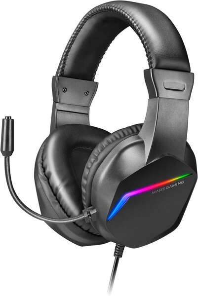 Mars Gaming Cuffie MH122 ultraleggere con illuminazione FRGB Rainbow - Suono Hi-Fi Ultra-Bass Spatial Sound - Design ergonomico - Cancellazione passiva del rumore - Compatibilità multipiattaforma totale - Colore nero