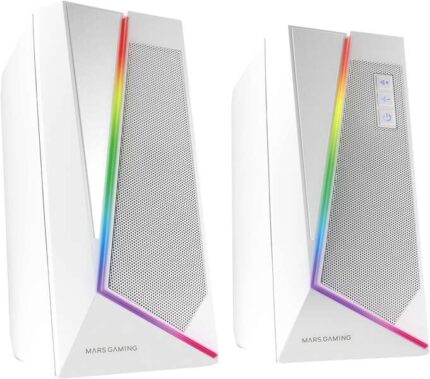 Mars Gaming Altoparlanti Impactantes 20W DSP RGB Bluetooth 5.0 - Alimentazione USB - Spazialità multi-livello - Illuminazione dinamica - Compatti - Colore bianco