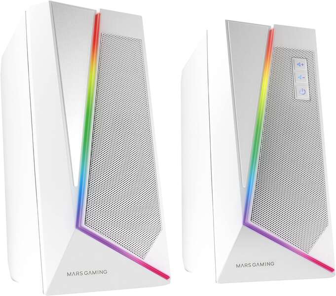 Mars Gaming Altoparlanti Impactantes 20W DSP RGB Bluetooth 5.0 - Alimentazione USB - Spazialità multi-livello - Illuminazione dinamica - Compatti - Colore bianco Mars Gaming Altoparlanti Impactantes 20W DSP RGB Bluetooth 5.0 - Alimentazione USB - Spazialità multi-livello - Illuminazione dinamica - Compatti - Colore bianco