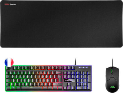 Mars Gaming Pack Premium Tastiera ibrida H-MECH - Mouse ultraleggero 10K - Tappetino XXL - Compatibilità universale - Tecnologia H-MECH - Illuminazione FRGB Rainbow - Mouse 69g con cavo Feather - Sensore ottico da 10000 DPI - Interruttori meccanici KAILH - Co