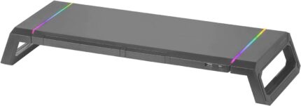 Mars Gaming Supporto Premium per monitor MGS-ONE - Regolabile in 3 misure - Illuminazione Chroma RGB - USB 2.0 - Cassetto portaoggetti - Colore nero