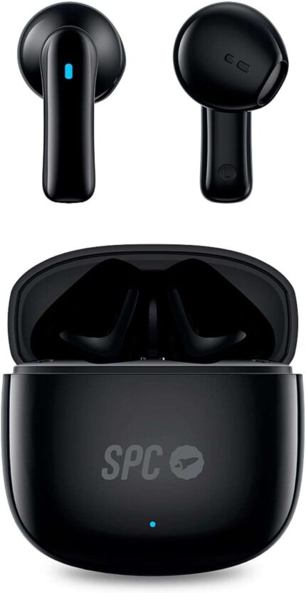 SPC Auricolari True Wireless Zion 2 Play - Autonomia 28 ore - Base di ricarica USB-C - Controllo tramite tocchi - Compatibile con assistenti vocali - Indicatori LED - Colore nero