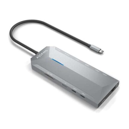 Aisens USB-C Dock 12 in 1 - USB-C a 2xHDMI - 1xRJ45 - 3xUSB-A - 2xUSB-C - 1xUSB-C PD - 1xAudio - 1xSD - 1xMicro SD - 15 cm - Colore grigio