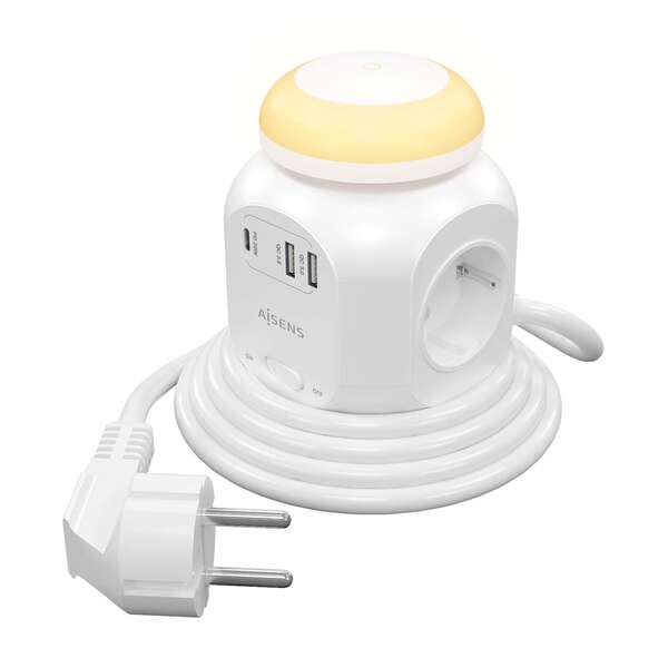 Aisens Presa multipla da tavolo multifunzione con 4 prese + 1xUSB-C 20W PD3.0 - 2xUSB-A 18W QC3.0 - Luce notturna - 1 Aisens Presa multipla da tavolo multifunzione con 4 prese + 1xUSB-C 20W PD3.0 - 2xUSB-A 18W QC3.0 - Luce notturna - 1