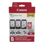 Canon PG545XL Nero + CL546XL Colore Confezione da 3 cartucce d'inchiostro originali + 50 fogli di carta fotografica - 8286B015