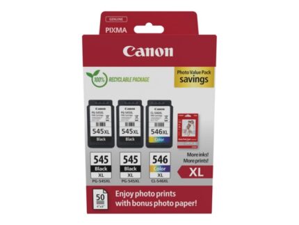 Canon PG545XL Nero + CL546XL Colore Confezione da 3 cartucce d'inchiostro originali + 50 fogli di carta fotografica - 8286B015