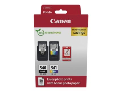 Canon PG540 Nero + CL541 Colore Confezione da 2 cartucce d'inchiostro originali + 50 fogli di carta fotografica - 5225B013