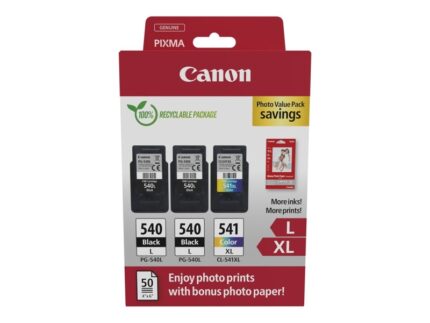 Canon PG540L Nero + CL541XL Colore Confezione da 3 cartucce d'inchiostro originali + 50 fogli di carta fotografica - 5224B015
