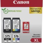 Canon PG575XL/CL576XL Multipack da 2 cartucce d'inchiostro originali + 50 fogli di carta fotografica - 5437C006