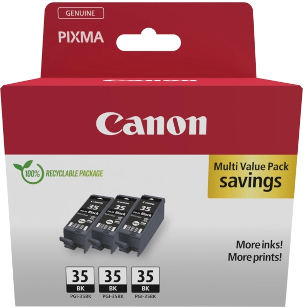 Canon PGI-35BK Multipack da 3 cartucce d'inchiostro originali nero - 1509B028 Canon PGI-35BK Multipack da 3 cartucce d'inchiostro originali nero - 1509B028