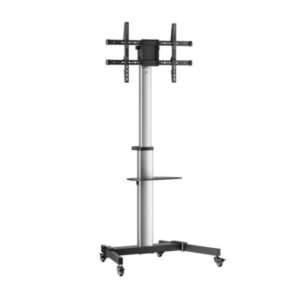 Aisens Supporto da pavimento con ruote - Vassoio porta DVD per monitor/TV 50 kg da 37-86" - Colore nero/argento