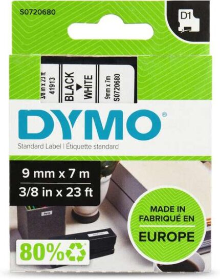 Dymo D1 40913 Nastro per etichette originale per etichettatrice - Testo nero su sfondo bianco - Larghezza 9 mm x 7 metri - S0720680