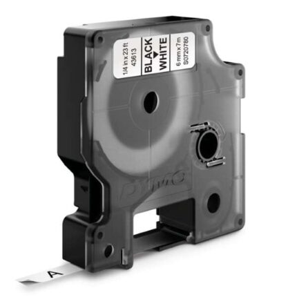 Nastro per etichette originale Dymo D1 per etichettatrice - Testo nero su sfondo bianco - Larghezza 6 mm x 7 metri - S0720780