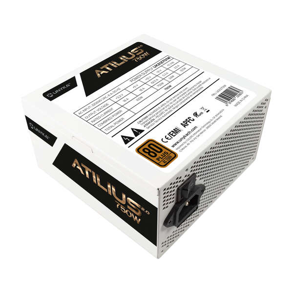 Unykach Atilius 2.0 White 750W 80 Plus Bronze Alimentatore 750W ATX 2.3 - APFC - Ventola 120mm Unykach Atilius 2.0 White 750W 80 Plus Bronze Alimentatore 750W ATX 2.3 - APFC - Ventola 120mm