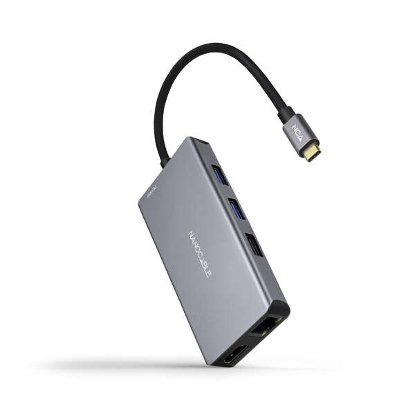 Nanocavo HUB USB-C 9 in 1 - Convertitore USB-C a 3 x USB-A + 2 x HDMI + RJ45 + TF + SD + USB-C PD 100W - Alluminio - 15 cm - Colore grigio Nanocavo HUB USB-C 9 in 1 - Convertitore USB-C a 3 x USB-A + 2 x HDMI + RJ45 + TF + SD + USB-C PD 100W - Alluminio - 15 cm - Colore grigio