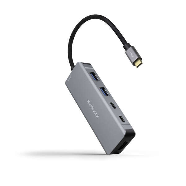 Nanocable HUB USB-C 6 in 1 - Convertitore USB-C 3.2 GEN1 5G a 2 x USB-A + 2 x USB-C + HDMI + USB-C PD 100W - Alluminio - 15 cm - Colore grigio Nanocable HUB USB-C 6 in 1 - Convertitore USB-C 3.2 GEN1 5G a 2 x USB-A + 2 x USB-C + HDMI + USB-C PD 100W - Alluminio - 15 cm - Colore grigio