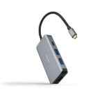 Nanocavo HUB USB-C 5 in 1 - Convertitore 3.2 GEN1 5G a 3 x USB-A 3.0 + USB-C + USB-C PD 100W - Alluminio - 15 cm - Colore grigio