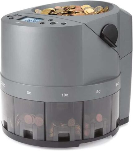 Safescan 1450 Eur Contatrice e classificatrice automatica di monete - Conta e classifica 500 monete al minuto - Funzione di stampa - Capacità del contenitore fino a 1.000 monete