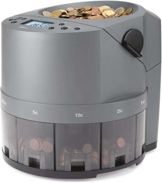 Safescan 1450 Eur Contatrice e classificatrice automatica di monete - Conta e classifica 500 monete al minuto - Funzione di stampa - Capacità del contenitore fino a 1.000 monete Safescan 1450 Eur Contatrice e classificatrice automatica di monete - Conta e classifica 500 monete al minuto - Funzione di stampa - Capacità del contenitore fino a 1.000 monete