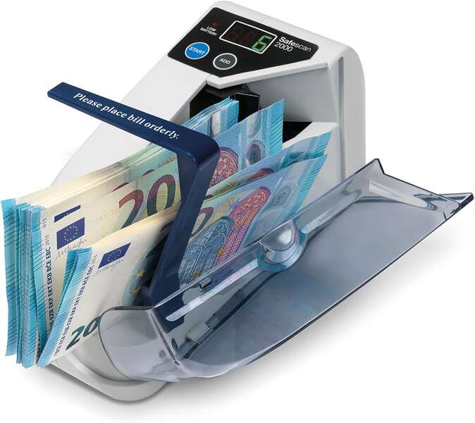 Safescan 2000 Contatrice di banconote - Portatile - Funzione di somma - Cancellazione dei risultati - Doppia alimentazione Safescan 2000 Contatrice di banconote - Portatile - Funzione di somma - Cancellazione dei risultati - Doppia alimentazione