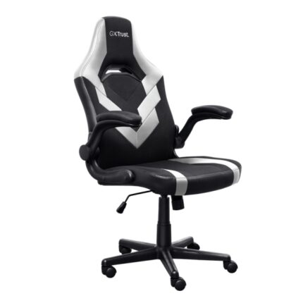 Trust GXT 703W Riye Sedia da gioco - Braccioli - Ruote in nylon - Pistone a gas classe 4 - Base in metallo - Peso massimo 140 kg - Colore nero/bianco