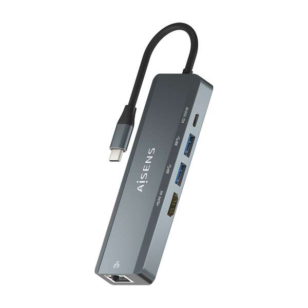 Aisens USB-C Dock 5 in 1 - USB-C a 1xHDMI - 1xRJ45 - 2xUSB - 1xpd - 15 cm - Colore grigio Aisens USB-C Dock 5 in 1 - USB-C a 1xHDMI - 1xRJ45 - 2xUSB - 1xpd - 15 cm - Colore grigio