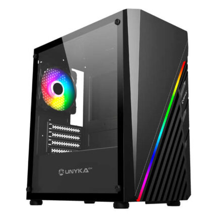 Unykach Mini Glayze Case Micro-ATX - Illuminazione ARGB - Lato in vetro temperato - USB-A 2.0/3.0 e audio - 1 ventola RGB da 120 mm installata - Colore nero